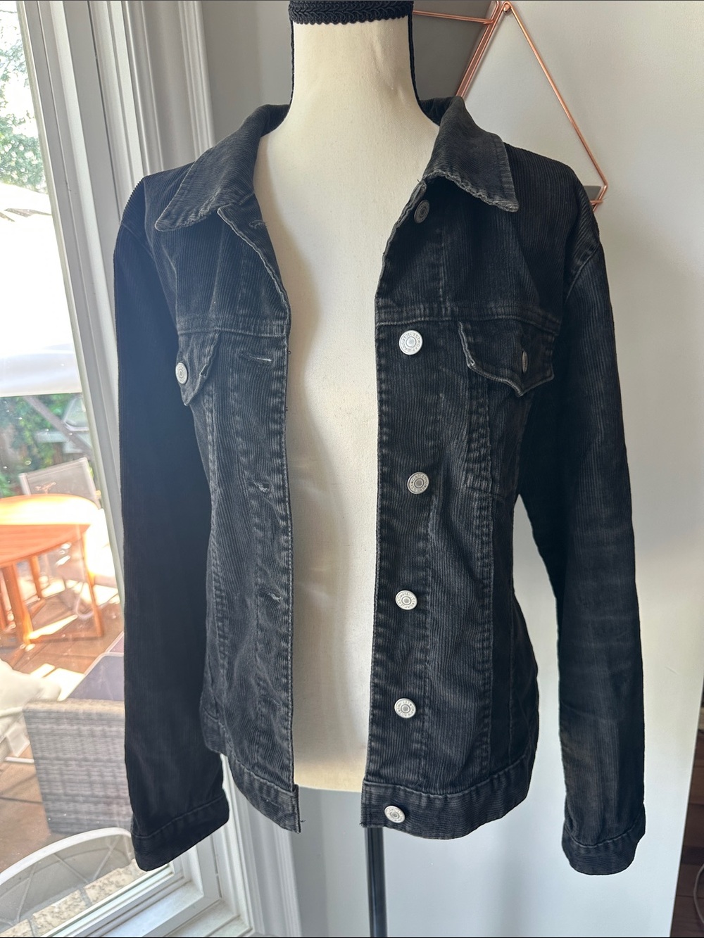 VINTAGE 90s GAP Black Women's Corduroy Jacket Classic Button-Up Trucker Large